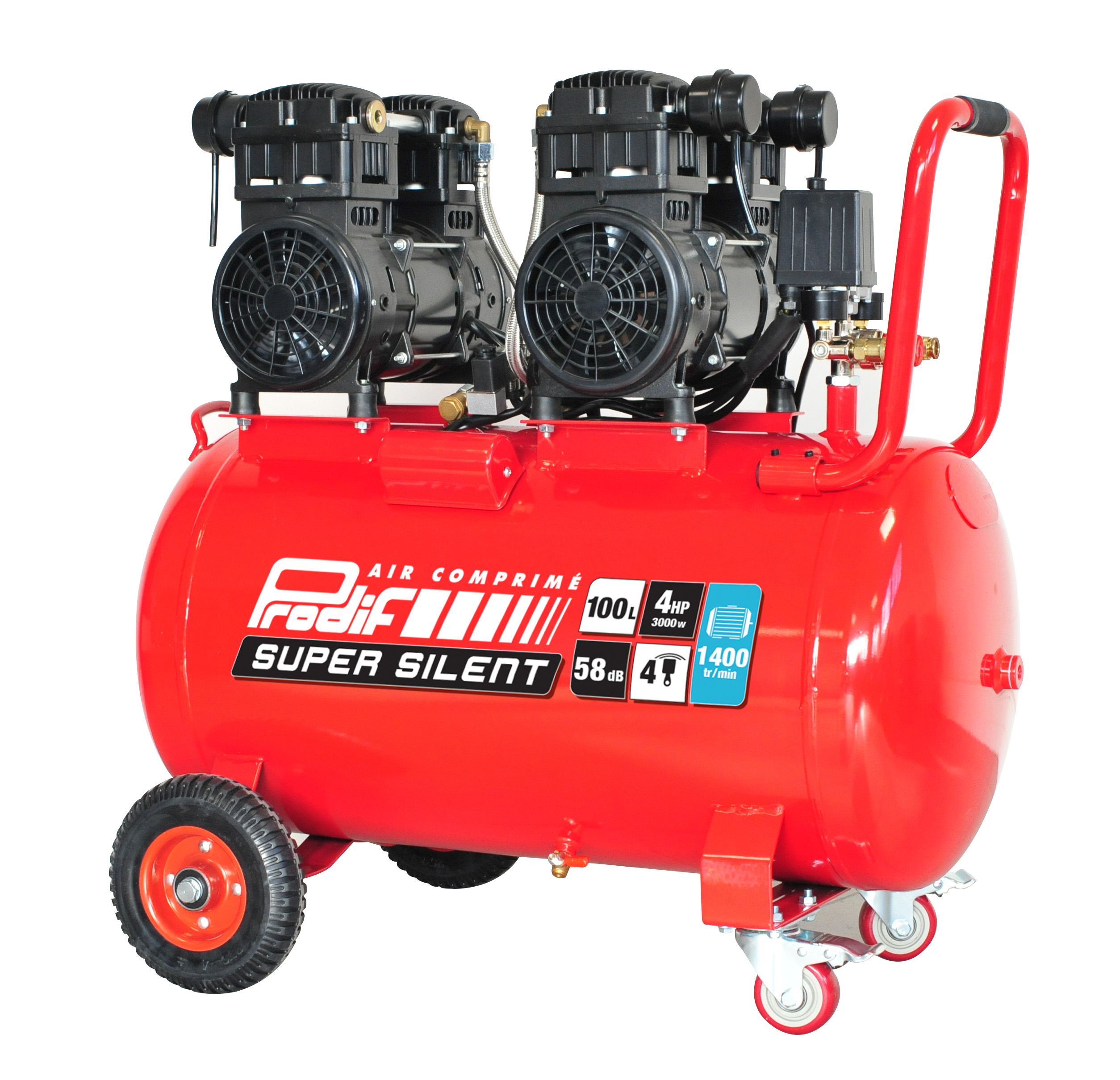 Compresseur silencieux PRODIF 100 litres 4 CV 8 bar - SIL1004
