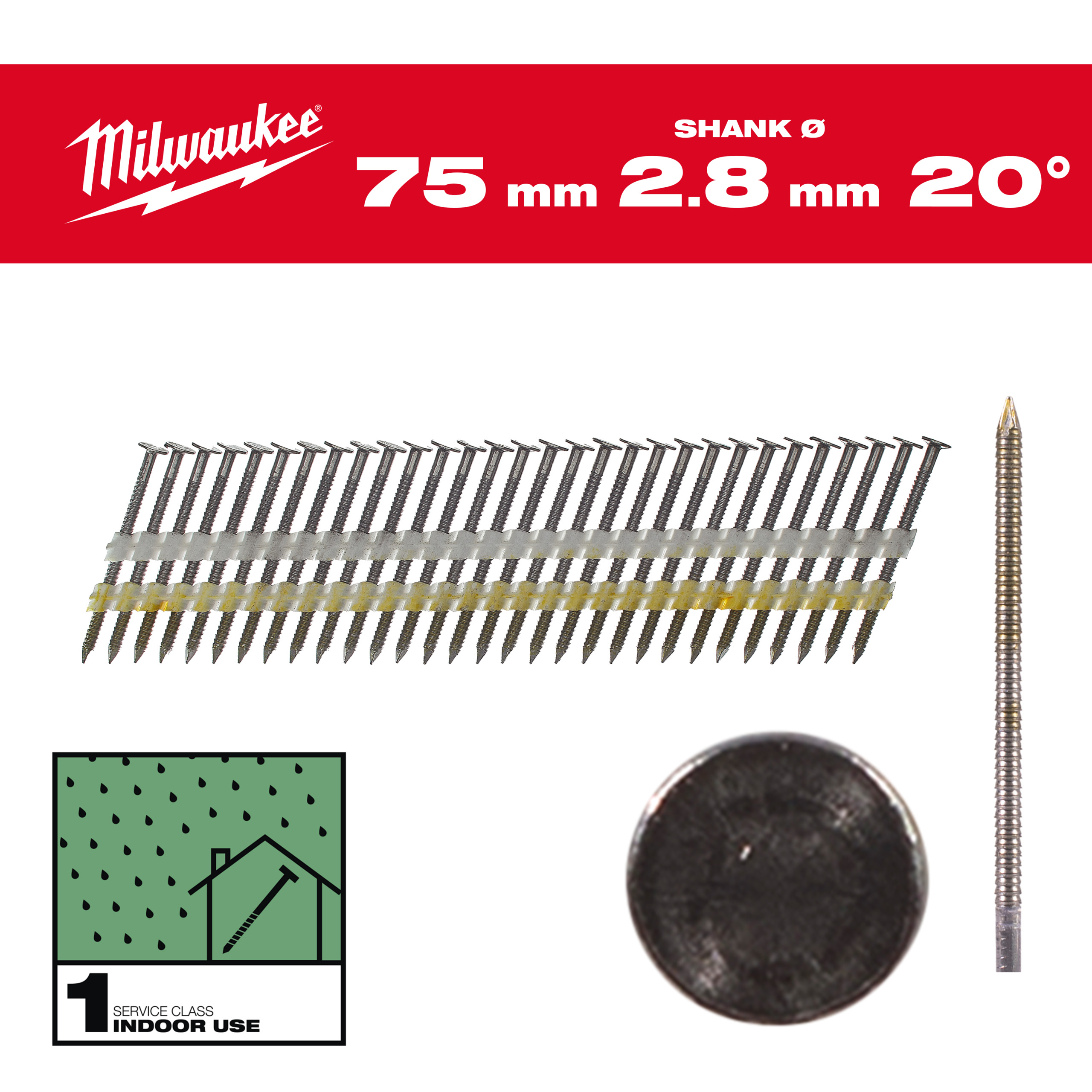 BOITE DE 1750 CLOUS 20° 7.4x3.1/80MM RS - Carton MILWAUKEE ACCESSOIRES - 4932492589
