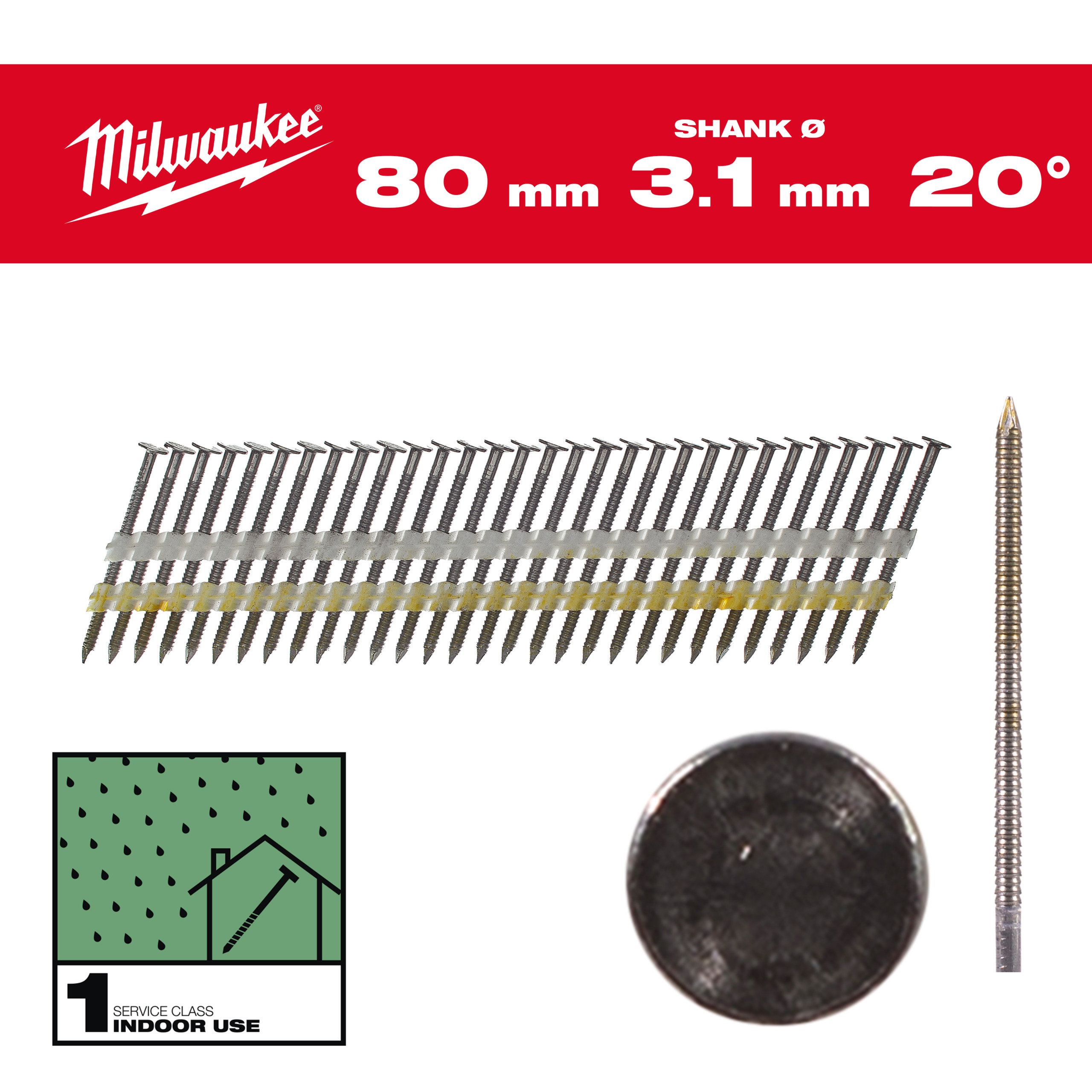 BOITE DE 1750 CLOUS 20° 7.4x3.1/90MM RS - Carton MILWAUKEE ACCESSOIRES - 4932492590
