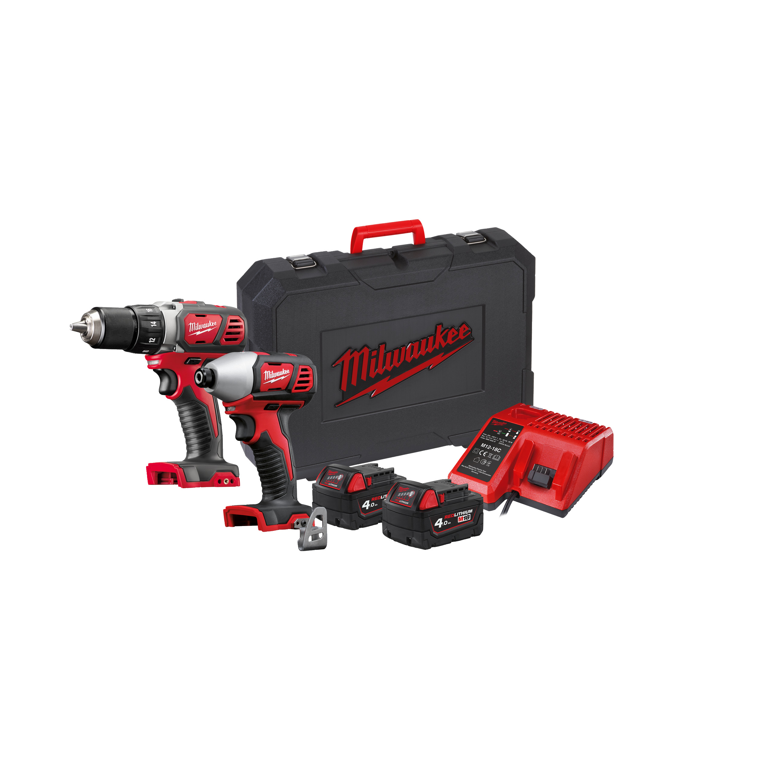 Pack 2 produits visseuse + perceuse 18v livré avec deux batteries et chargeur en coffret m18 BPP2D-402C MILWAUKEE - 4933447126