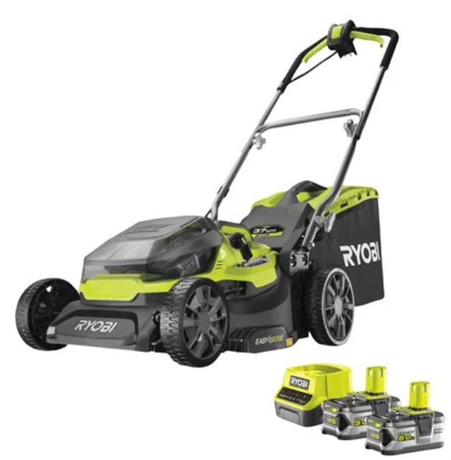 Tondeuse Hybride RYOBI RY18LMH37LT25-250 alimentée par 2 batteries 18V ONE+ 37 cm (2 x 5,0 Ah) 5133004583 RY18LMH37A250