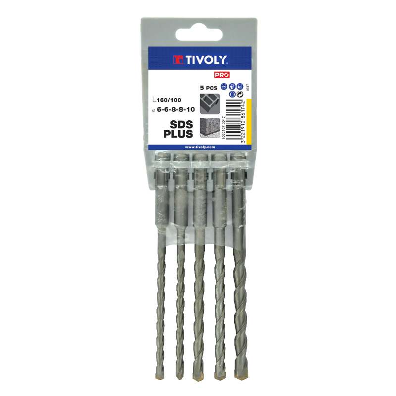 5 forets SDS+ simple goujure L160mm Ø 6 à 10mm TIVOLY - 10901070047