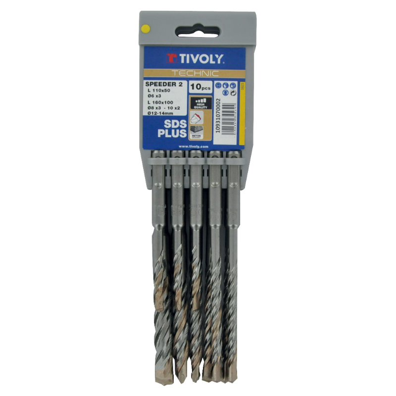 10 forets SPEEDER2 SDS+ 2 taillants L 110- 160mm Ø 6 à 14mm TIVOLY - 10931070002