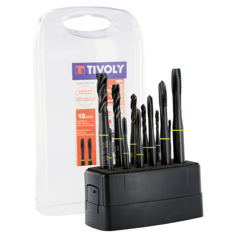 12 pièces - 6 tarauds HSSE5% cobalt Multi-applications GUN ISO529 M3 à M10 + 6 tarauds HSSE5% cobalt Multi-applications HELICO ISO529 M3 à M10 TECHNIC TIVOLY - 11900170028