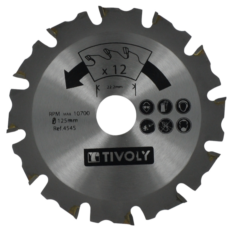 Disque à tronconner - Pour bois et bois avec clous enfoncés -Pour meuleuse Ø: 115 x Ø2: 22.2 x Z: 12 TIVOLY - XT50512004535