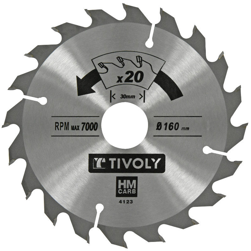 Lame de scie circulaire -Débit - Pour Bois et plâtre -Pour scie portative Ø: 160 x Ø2: 30 x Z: 20 TIVOLY - XT50514004123