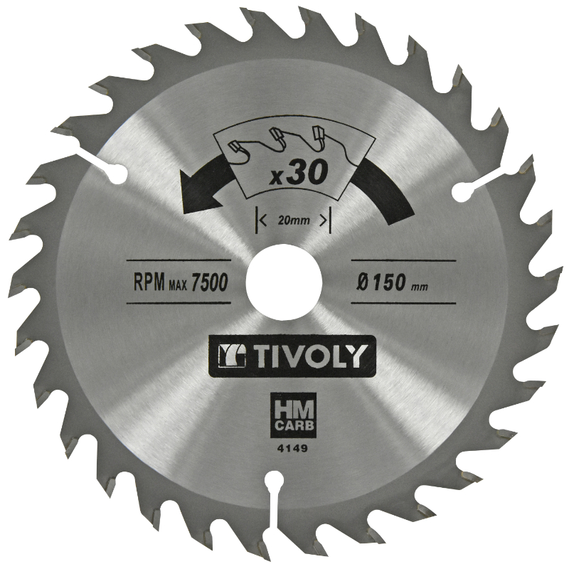 Lame de scie circulaire -Finition - Pour Bois dur, stratifié, parquet -Pour scie portative Ø: 150 x Ø2: 20 x Z: 30 TIVOLY - XT50514004149