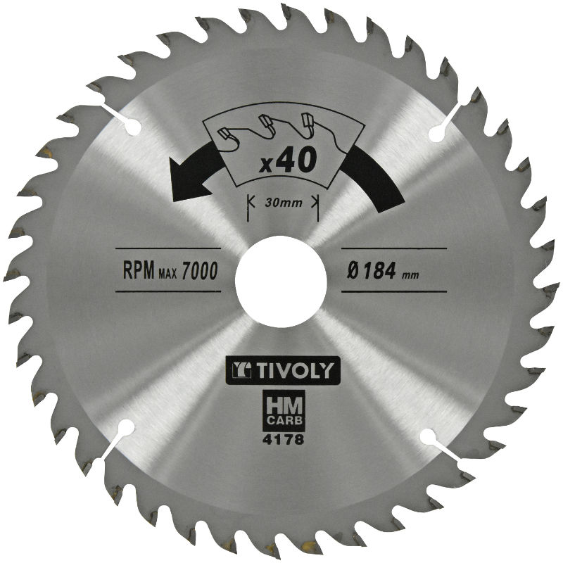 Lame de scie circulaire -Finition - Pour Bois dur, stratifié, parquet -Pour scie portative Ø: 184 x Ø2: 30 x Z: 40 TIVOLY - XT50514004178