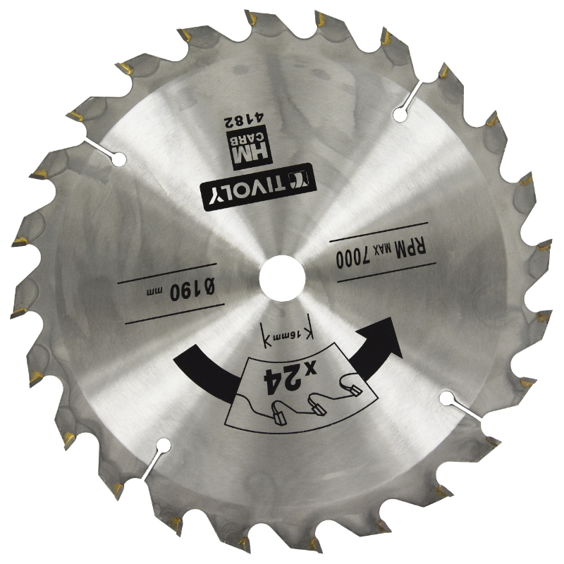 Lame de scie circulaire -Débit - Pour Bois et plâtre -Pour scie portative Ø: 190 x Ø2: 16 x Z: 24 TIVOLY - XT50514004182