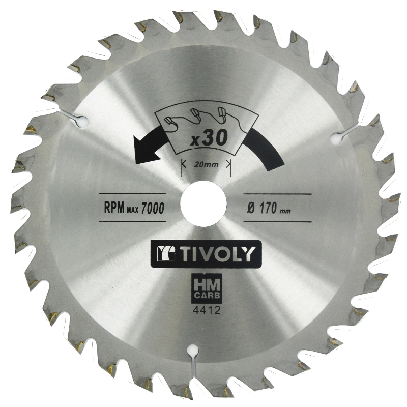 Lame de scie circulaire -Finition - Pour Bois dur, stratifié, parquet -Pour scie portative Ø: 170 x Ø2: 20 x Z: 30 TIVOLY - XT50514004412