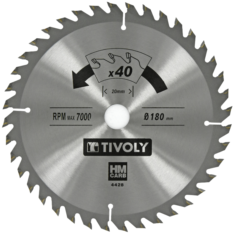 Lame de scie circulaire -Finition - Pour Bois dur, stratifié, parquet -Pour scie portative Ø: 180 x Ø2: 20 x Z: 40 TIVOLY - XT50514004428