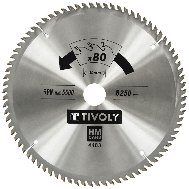 Lame de scie circulaire -Finition - Pour Bois dur, stratifié, parquet -Pour scie de table Ø: 250 x Ø2: 30 x Z: 80 TIVOLY - XT50514004483