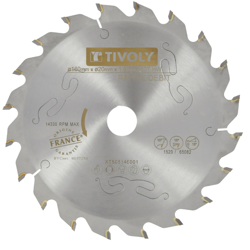 Lame de scie circulaire -Débit - Pour Bois -Pour scie portative Ø: 160 x Ø2: 20 x Z: 20 TIVOLY - XT505146001