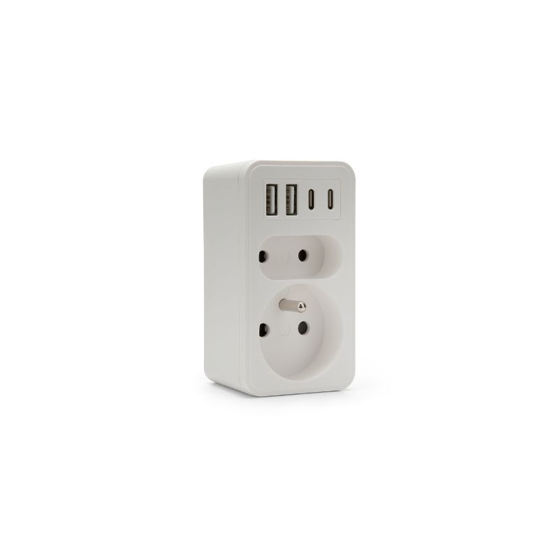 BIPLITE Multiprise 2P+T 16A/6A + 2 USB-A & 2 USB-C - VELAMP - ADAT-FR-10