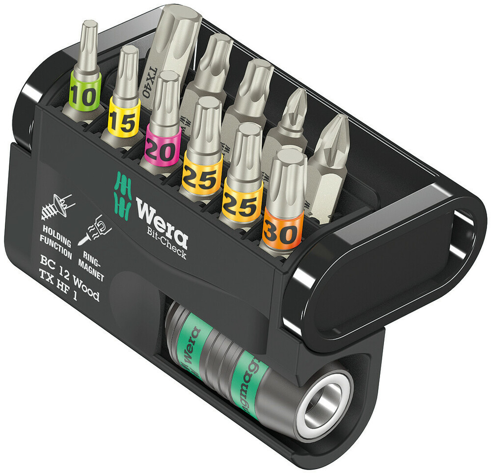 Jeu d'embouts avec porte-embouts Bit-Check 12 Wood TORX HF 1 Wera - 05057435001
