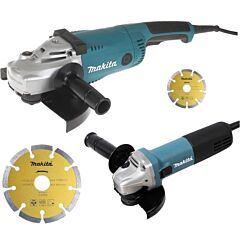 Ensemble de 2 meuleuses MAKITA GA9020 + 9558HNRG + 2 Disques diamants - DK0053GX2-P