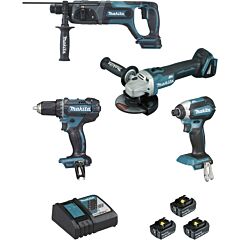 Ensemble de 4 machines MAKITA 18 V Li-Ion 5 Ah (DGA504 + DDF482 + DHR241 + DTD153) - DLX4080TX1
