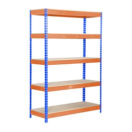 Étagère charge moyenne 300 kg 2000x1200x450 - 5 niveaux Bleu/Orange/Bois - SIMON RACK - 8435104938584