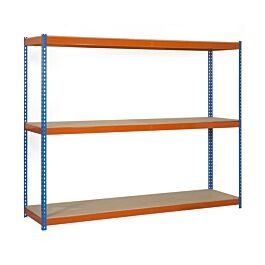 Étagère charge moyenne 500 à 600kg - 2000x1800x600 - 3 niveaux Bleu/Orange/Bois - SIMON RACK - 8435104946039