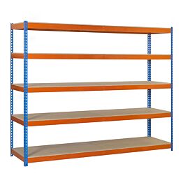 Étagère charge moyenne 500 à 600kg - 2000x1800x600 - 5 niveaux Bleu/Orange/Bois - SIMON RACK - 8435104946053