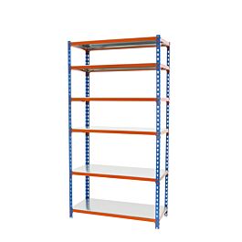 Rayonnage métallique léger sans vis 2500x1100x300 - 6 niveaux Bleu/Orange/Galvanisé - SIMON RACK - 8435104953839