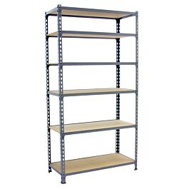 Rayonnage bois-métal léger sans vis 2500x800x500 - 6 niveaux Gris/Bois - SIMON RACK - 8435104955468