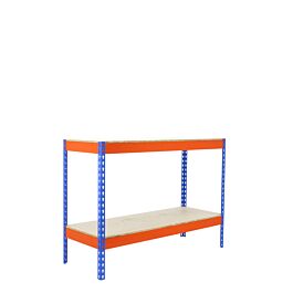 Étagère charge moyenne 500 à 600kg - 900x1500x750 - 2 niveaux Bleu/Orange/Bois - SIMON RACK - 8435104956649