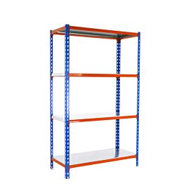 Rayonnage métallique léger sans vis 1500x900x500 - 4 niveaux Bleu/Orange - SIMON RACK - 8435104960745