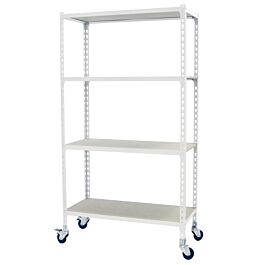 Rayonnage mobile bois-métal léger sans vis 1575x1000x300 - 4 niveaux Blanc/Bois - SIMON RACK - 8435104974971