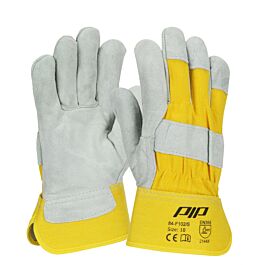 Gants en croûte de cuir avec dos en toile or - Lot de 12 - PIP - 84-F102/S