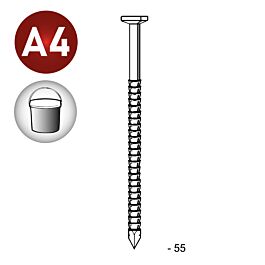 Pointe tête plate annelée inox 28/31X55 EN SEAU DE 5 KG - ASLAFIX - TP280559S