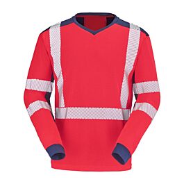 T-SHIRT BARANNI MANCHES LONGUES ROUGE FLUO / BLEU MARINE - CEPOVETT - 22-9T85PI-2002