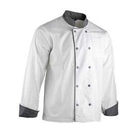 Veste cuisine manches longues parements - double pressions MEDAILLON C2 BLANC GRIS - LMA LEBEURRE - 2300