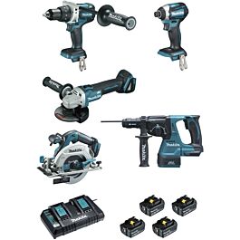Ensemble de 5 machines MAKITA 18 V Li-Ion 5 Ah + ACCESSOIRES - DLX5038PTJ