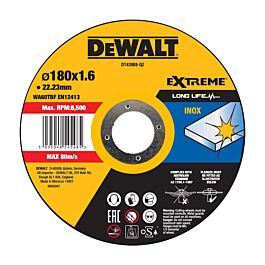 Disque à tronçonner l'inox 180 x 22,2 mm, épaisseur 1.6 mm, moyeu plat - DT43908-QZ - DEWALT