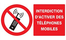 Panneau adhésif INTERDICTION D'ACTIVER DES TELEPHONES MOBILES 330x200mm TALIAPLAST - 721233