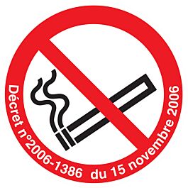 Panneau adhésif INTERDICTION DE FUMER (DECRET DU 15/11/2006) Ø80MM TALIAPLAST - 724302
