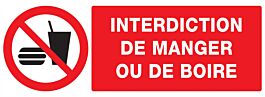 Panneau adhésif INTERDICTION DE MANGER OU DE BOIRE 330X120MM TALIAPLAST - 726229