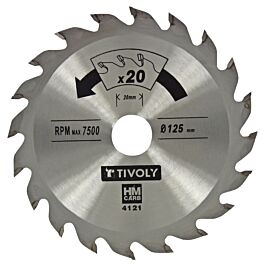 Lame de scie circulaire -Débit - Pour Bois et plâtre -Pour scie portative Ø: 125 x Ø2: 20 x Z: 20 TIVOLY - XT50514004121