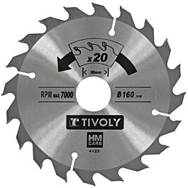 Lame de scie circulaire -Débit - Pour Bois et plâtre -Pour scie portative Ø: 160 x Ø2: 30 x Z: 20 TIVOLY - XT50514004123