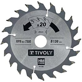 Lame de scie circulaire -Débit - Pour Bois et plâtre -Pour scie portative Ø: 130 x Ø2: 20 x Z: 20 TIVOLY - XT50514004126