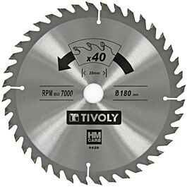 Lame de scie circulaire -Finition - Pour Bois dur, stratifié, parquet -Pour scie portative Ø: 180 x Ø2: 20 x Z: 40 TIVOLY - XT50514004428