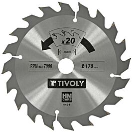 Lame de scie circulaire -Débit - Pour Bois et plâtre -Pour scie portative Ø: 170 x Ø2: 20 x Z: 20 TIVOLY - XT50514004431