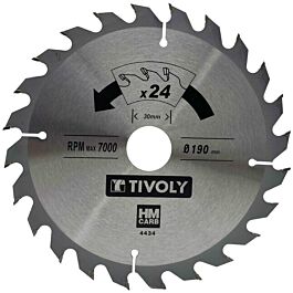 Lame de scie circulaire -Débit - Pour Bois et plâtre -Pour scie portative Ø: 190 x Ø2: 30 x Z: 24 TIVOLY - XT50514004434