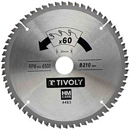 Lames de scie circulaire -Finition -Pour plastique, aluminium, bois durs -Pour scie portative Ø: 210 x Ø2: 30 x Z: 60 TIVOLY - XT50514004463