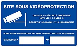 Panneau rigide SITE SOUS VIDEOPROTECTION 330x200mm TALIAPLAST - 621240