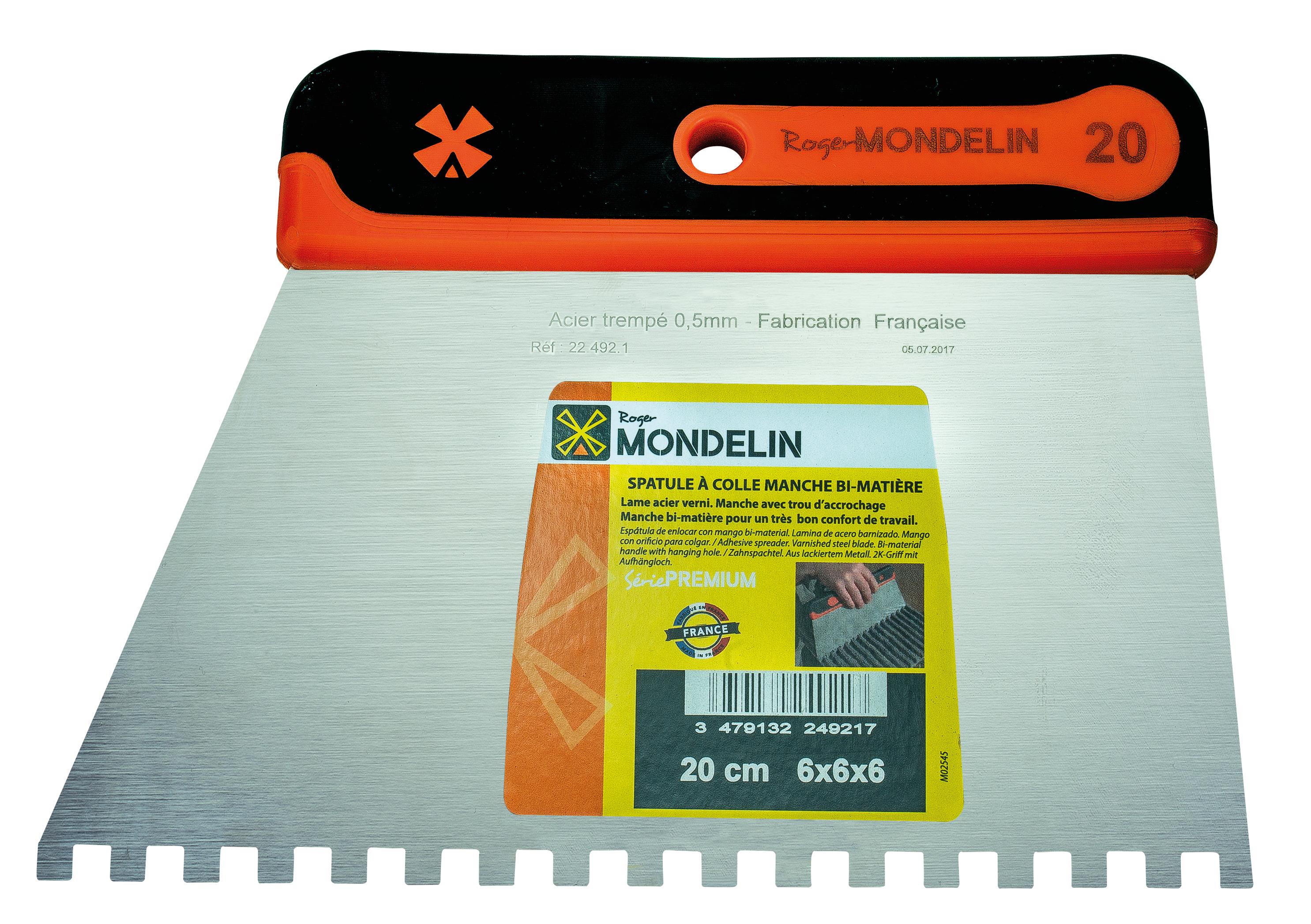 Spatule 20 cm dents carres 6x6x6 manche bi mat soft - MONDELIN - 224921