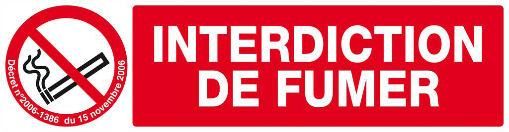 Panneau rigide INTERDICTION DE FUMER (DECRET DU 15/11/2006) 200x52mm TALIAPLAST - 620335