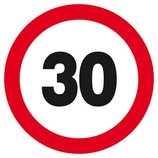 Panneau rigide INTERDIT DE ROULER A PLUS DE 30 KM/H D.80mm TALIAPLAST - 624262