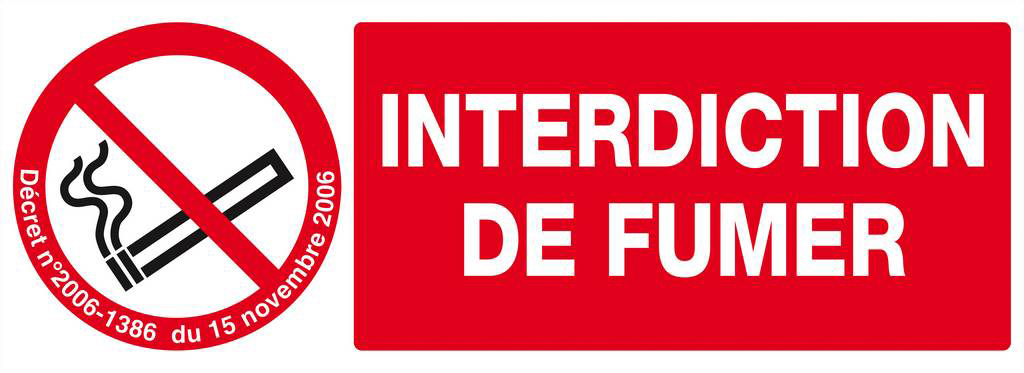 Panneau rigide INTERDICTION DE FUMER (DECRET DU 15/11/2006) 330x120mm TALIAPLAST - 626335